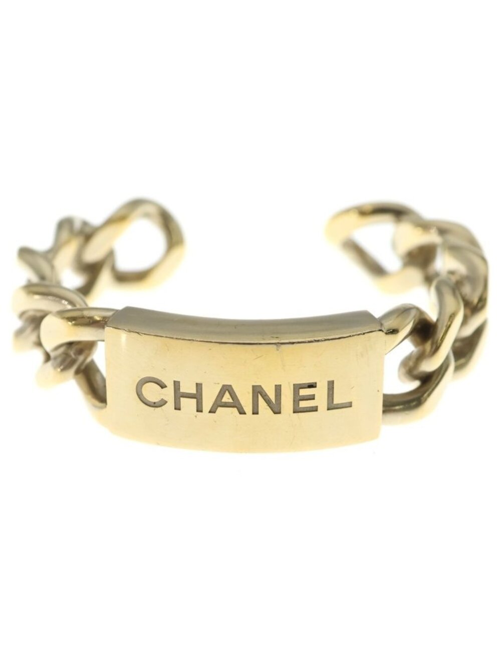 Chanel Logo Bangle Chain Motif Bracelet Metal Gold with Bean